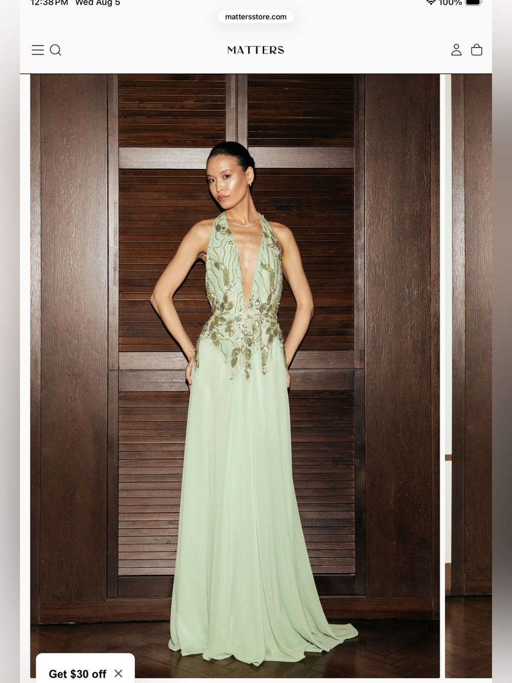Halter Mint Green Embellished Prom Gown